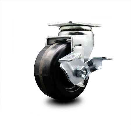 Service Caster 4 Inch Phenolic Swivel Caster with Roller Bearing and Brake SCC SCC-20S420-PHR-TLB